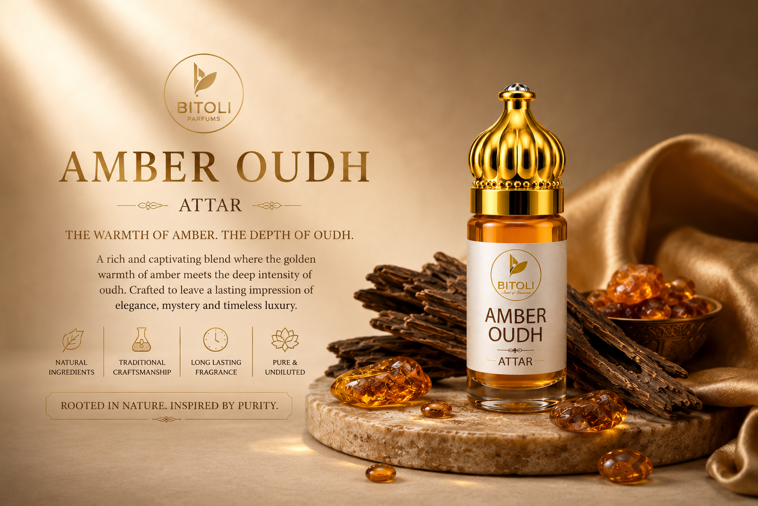 Amber Oud Attar | Authentic Indian Oud | Handcrafted in Kannauj