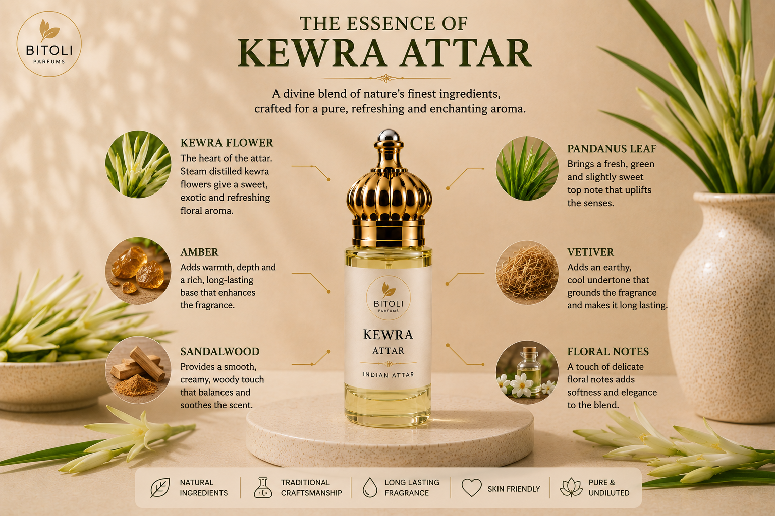 Kewra Attar | Authentic Indian Attar | Handcrafted in Kannauj