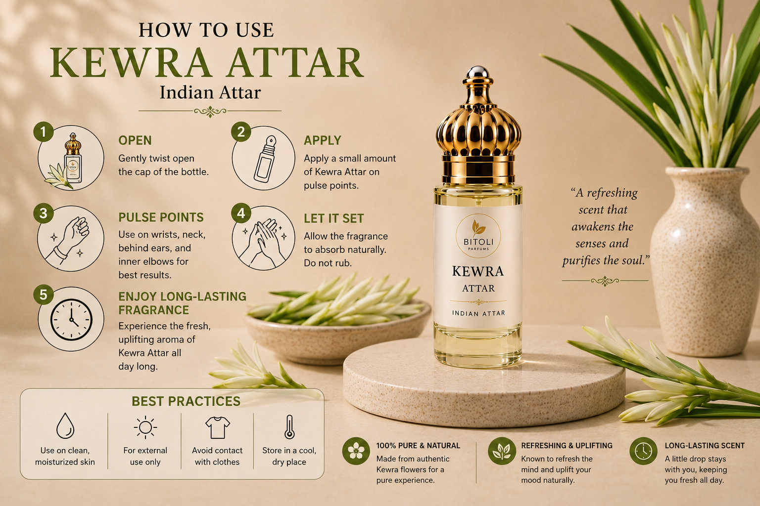 Kewra Attar | Authentic Indian Attar | Handcrafted in Kannauj