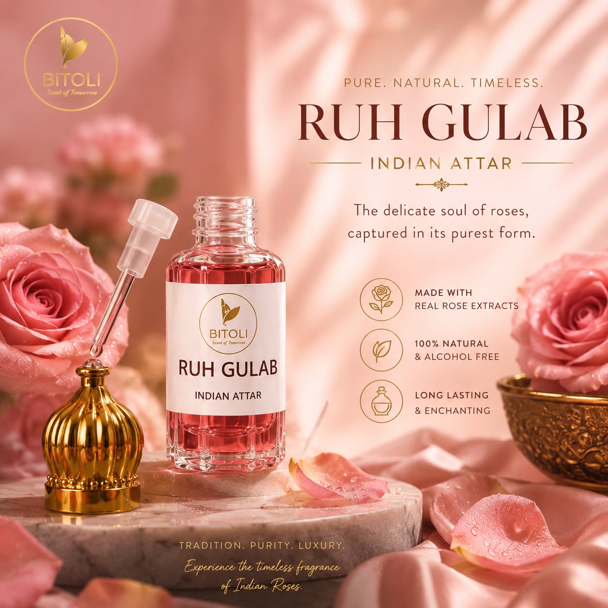 Ruh Gulab Attar | Authentic Indian Attar | Handcrafted in Kannauj