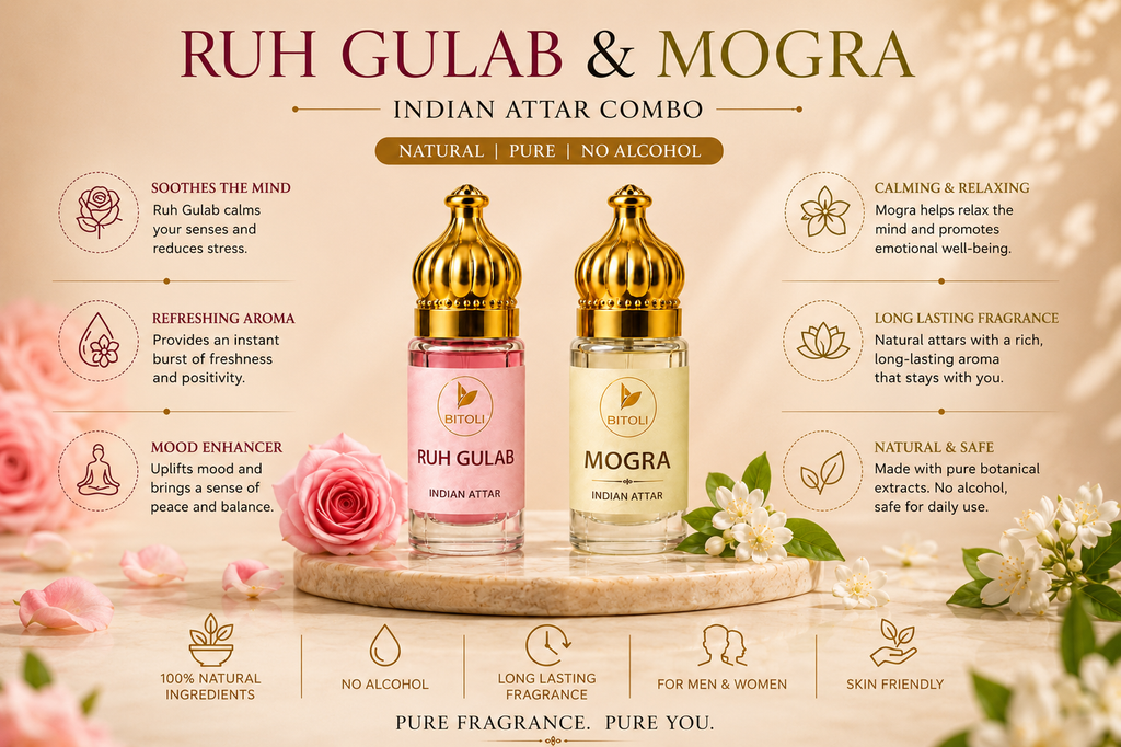 Royal Bloom Duo – Ruh Gulab & Mogra Attar | Floral Majesty Collection | Handcrafted In Kannauj