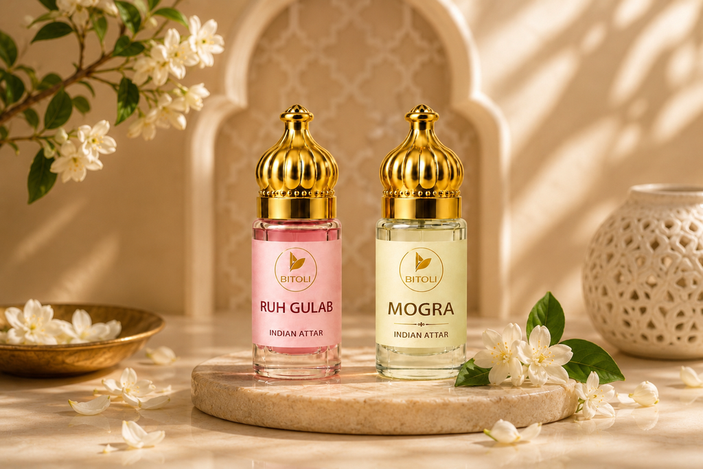 Royal Bloom Duo – Ruh Gulab & Mogra Attar | Floral Majesty Collection | Handcrafted In Kannauj