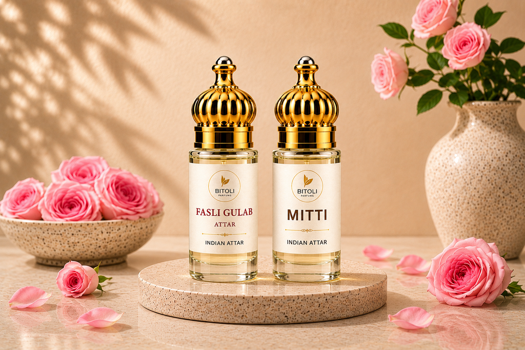 First Rain & Roses Attar Duo - Fasli Gulab & Mitti Attar | Handcrafted In Kannauj