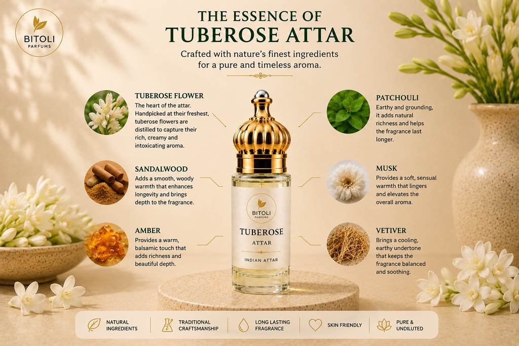 Tuberose (Rajnigandha) Attar | Authentic Indian Attar | Handcrafted in Kannauj