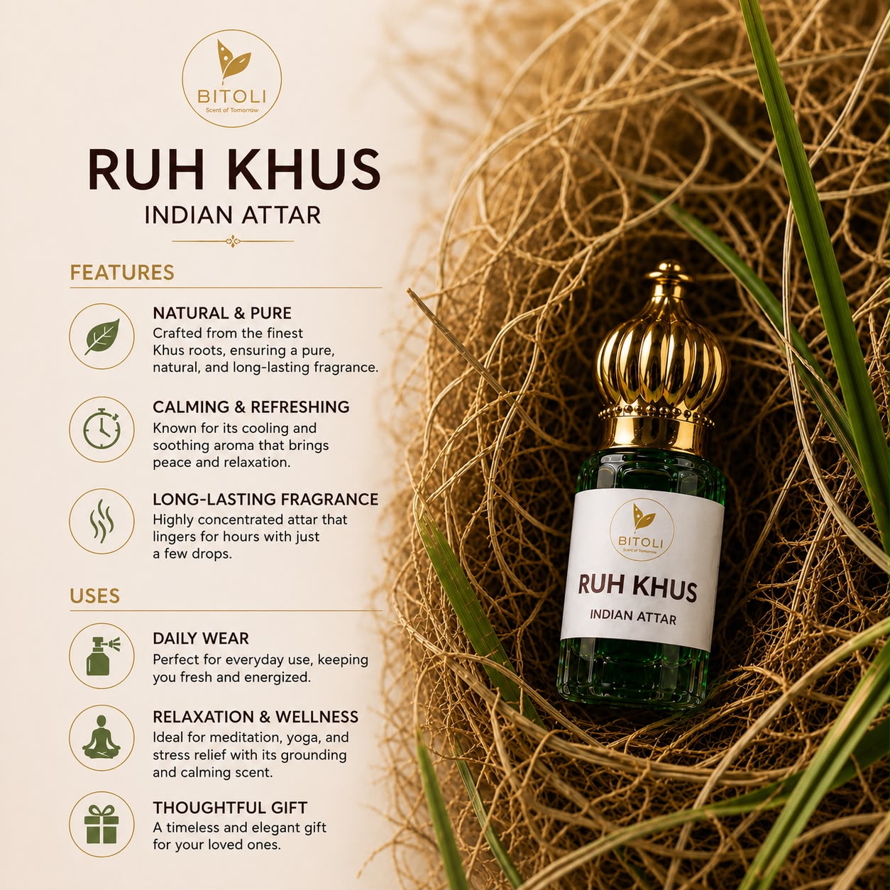 Ruh Khus Attar | Authentic Indian Attar | Handcrafted In Kannauj