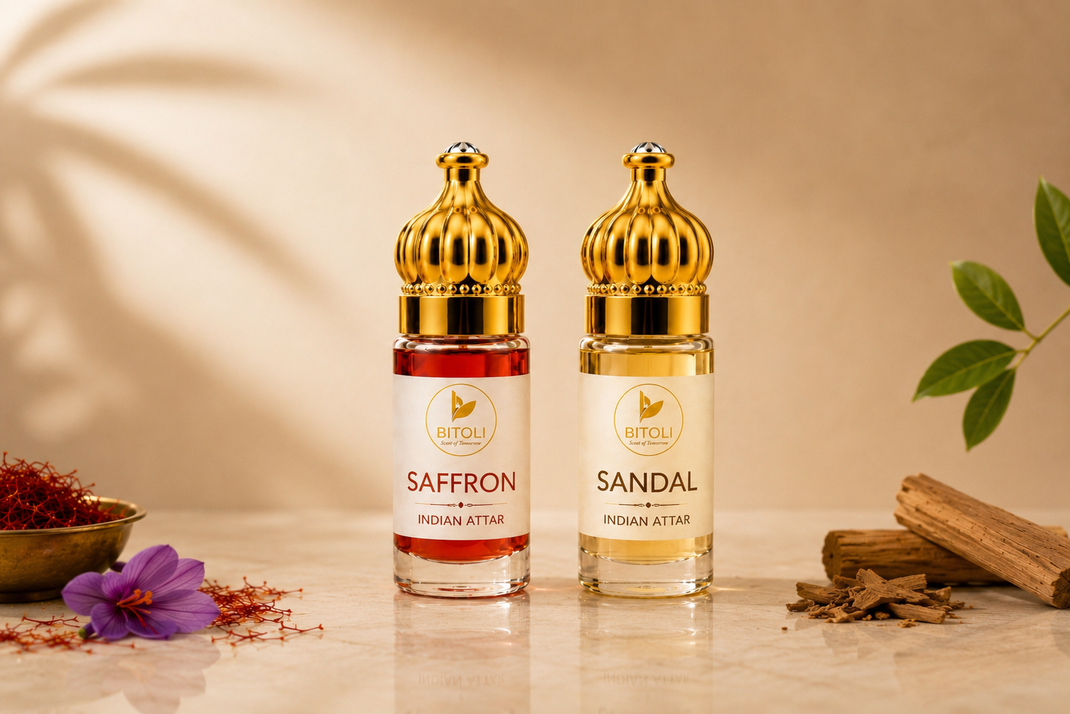 Golden Heritage Duo – Saffron & Sandal Attar | Handcrafted In Kannauj