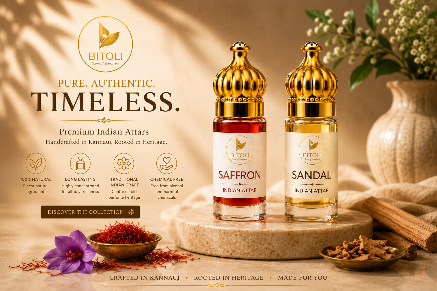 Golden Heritage Duo – Saffron & Sandal Attar | Handcrafted In Kannauj